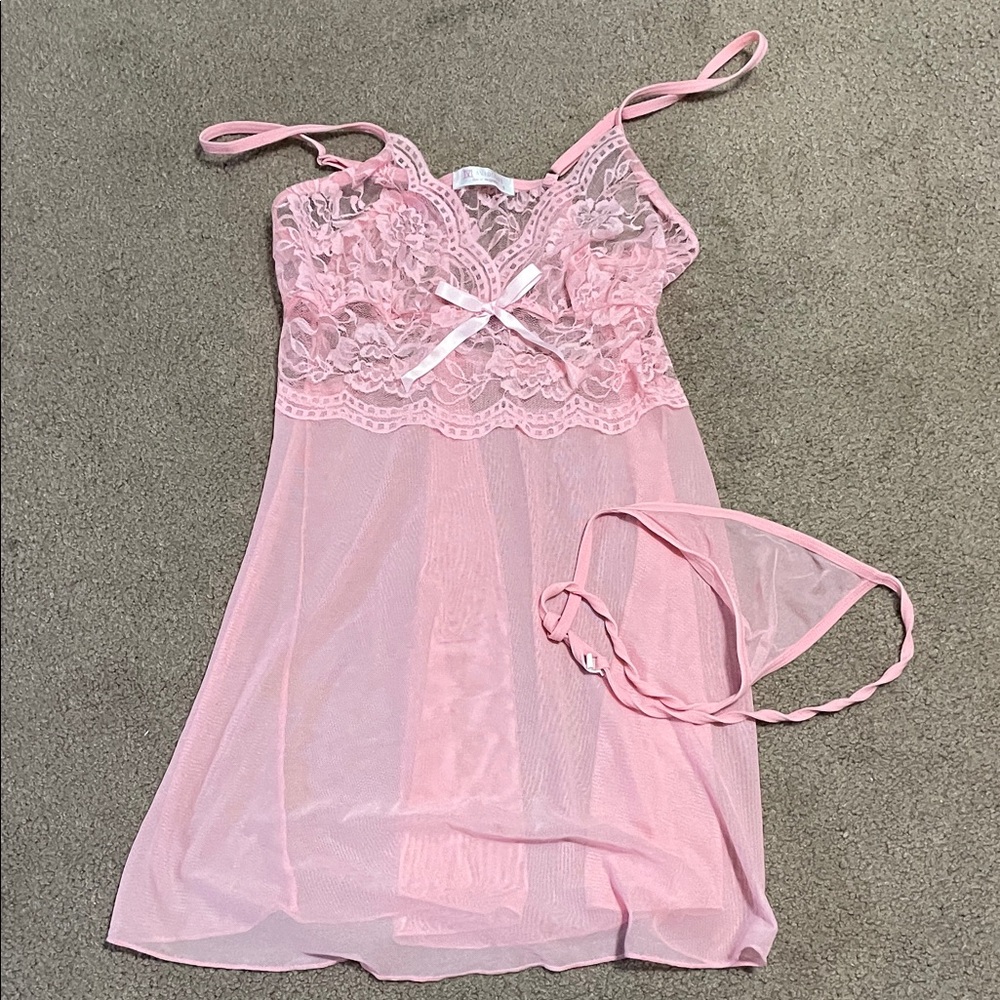 Elegant Pink Lace Babydoll Lingerie